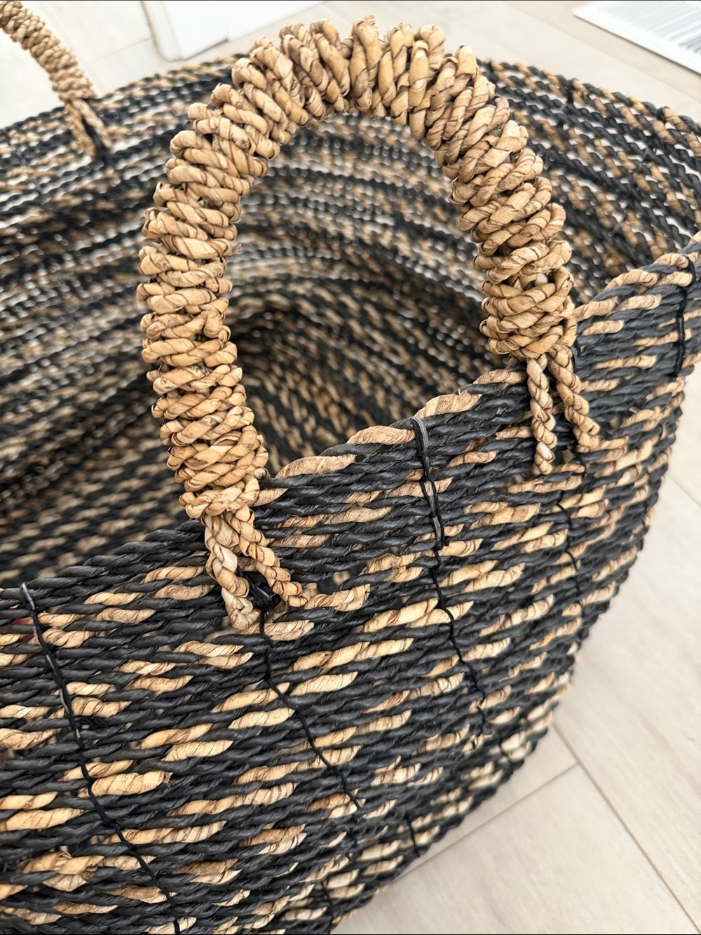 Pottery Barn Woven Seagrass Storage Basket with Handles - Black & Natural - Picture 2 of 2